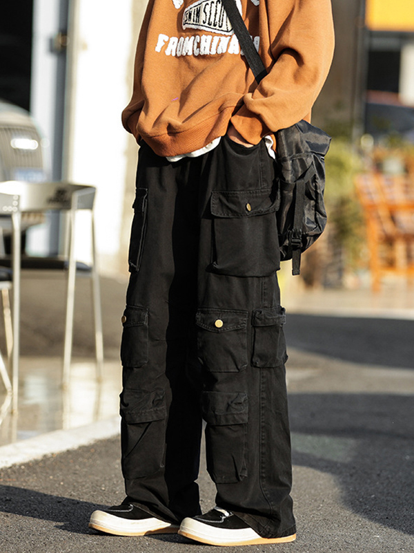 Pantalones cargo sueltos con bolsillo vintage para hombre-1