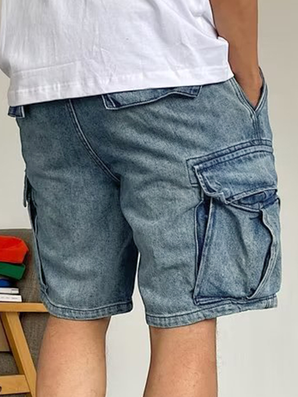 Shorts vaqueros cargo con bolsillo para hombre-2