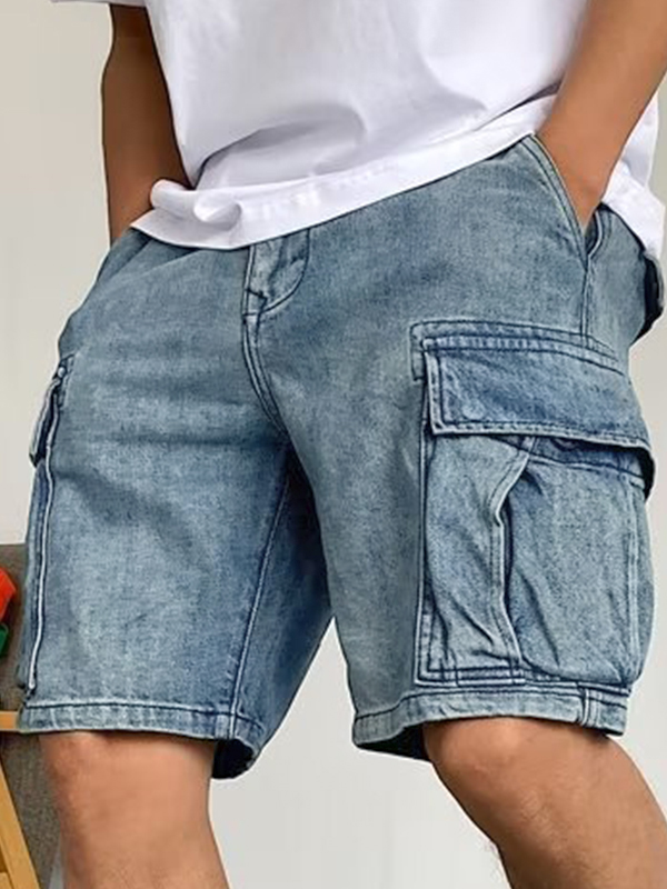 Shorts vaqueros cargo con bolsillo para hombre-1