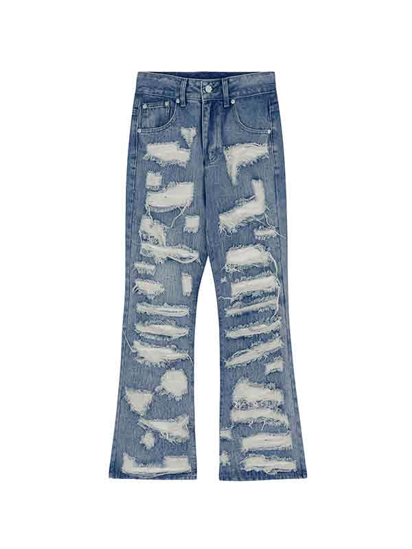 Jeans sueltos acampanados rasgados lavados para hombre-4