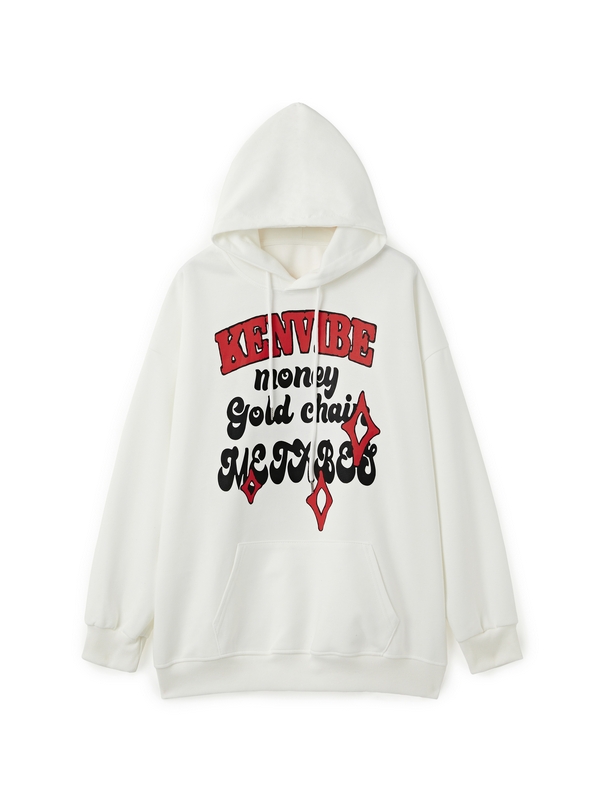 Sudadera extragrande con capucha y estampado flocado para hombre-2
