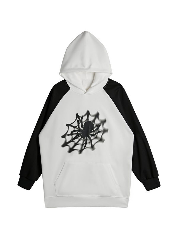 Sudadera extragrande con capucha y estampado de telaraña para hombre-1