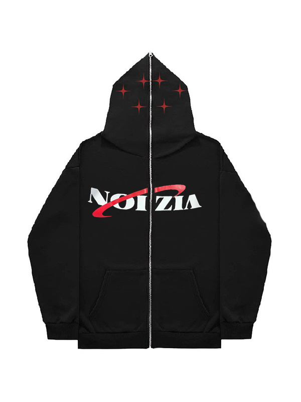 Sudadera extragrande con cremallera y estampado de calle para hombre-1