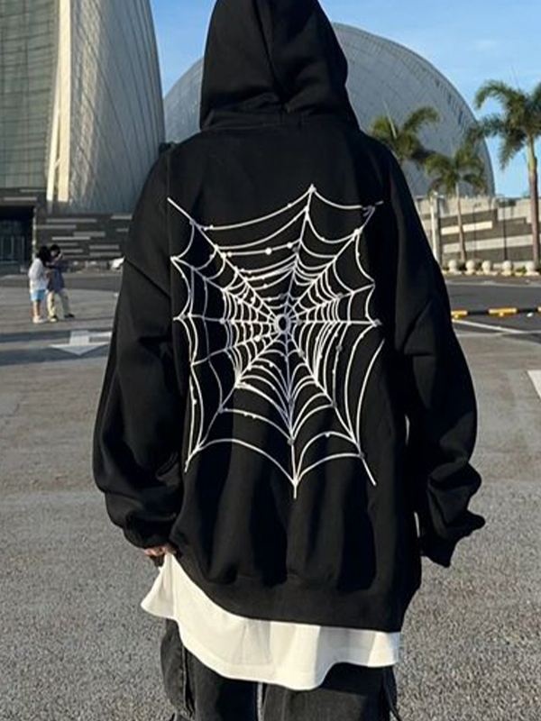 Sudadera con capucha extragrande con estampado de telaraña Hip Pop para hombre-3