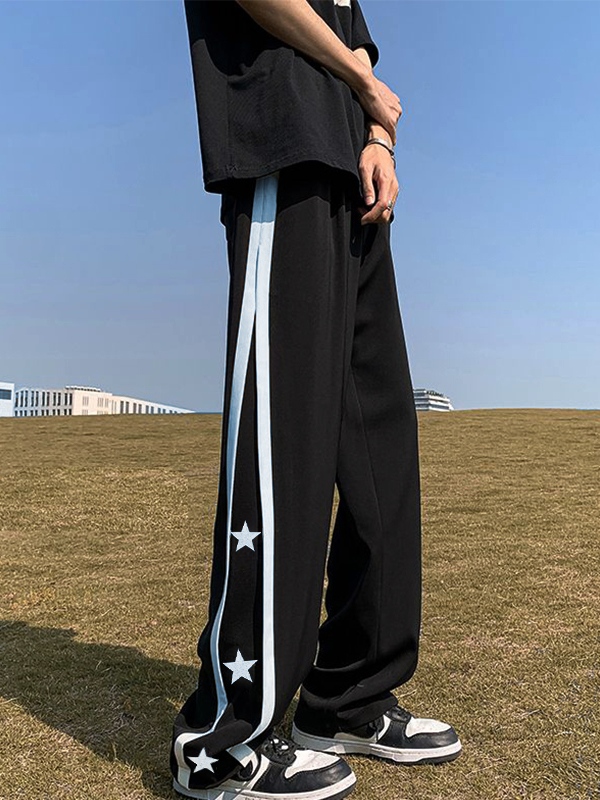Pantalones deportivos con detalle de ribetes y estampado de estrellas para hombre-1