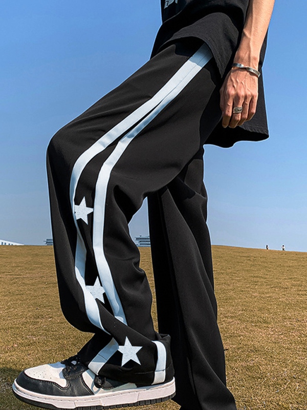 Pantalones deportivos con detalle de ribetes y estampado de estrellas para hombre-3