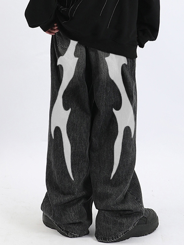 Vaqueros holgados lavados con estampado fresco para hombre-1