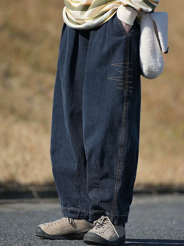 Pantalones anchos lavados con forma de linterna para hombre-2
