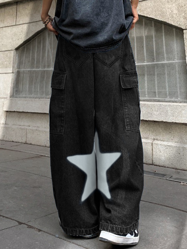 Vaqueros cargo con bolsillo grande y estampado de estrellas para hombre-3