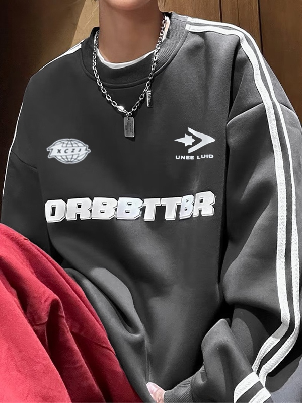 Sudadera de hombre con cuello redondo y ribetes con estampado de letras-1