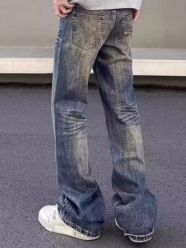 Vaqueros de pierna recta con degradado azul vintage para hombre-1