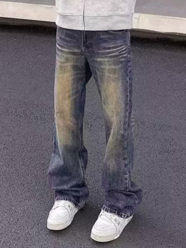 Vaqueros de pierna recta con degradado azul vintage para hombre-3