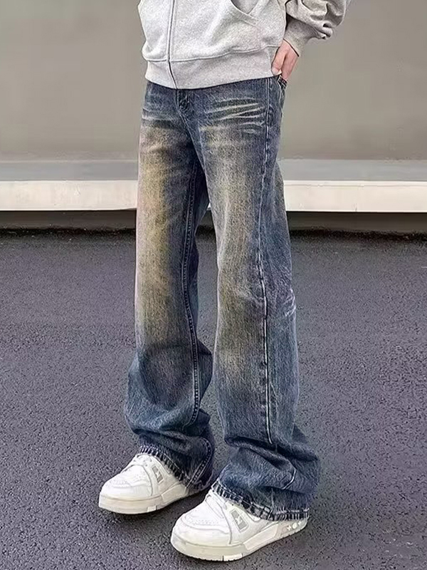 Vaqueros de pierna recta con degradado azul vintage para hombre-2