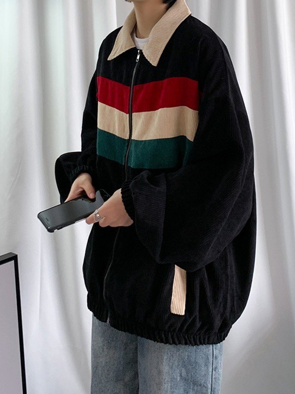 Chaqueta de pana de corte holgado a rayas para hombre-3