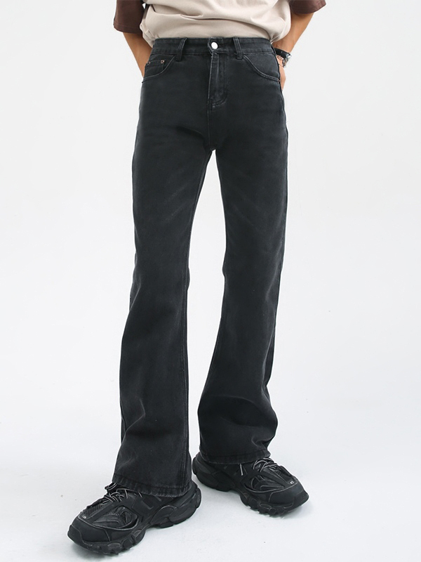 Jeans sueltos adelgazantes de pierna ancha ligeramente acampanados para hombre que combinan con todo-1