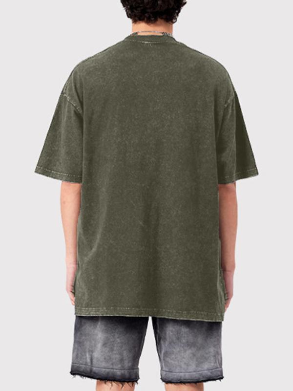 Camiseta de manga corta extragrande lavada con estampado oscuro para hombre-1