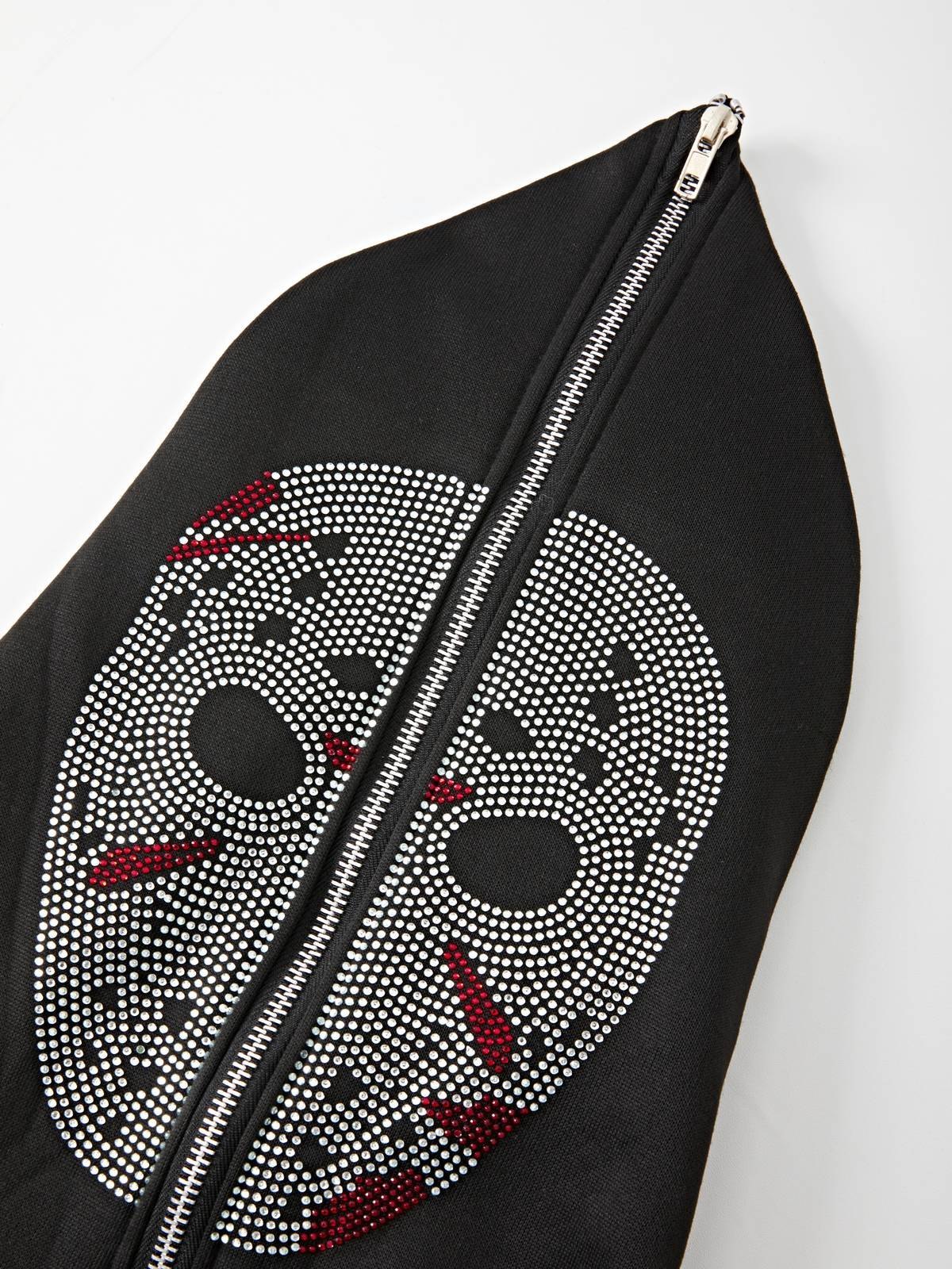 Sudadera con capucha y cremallera de calavera de diamantes de imitación de Halloween para hombre-3