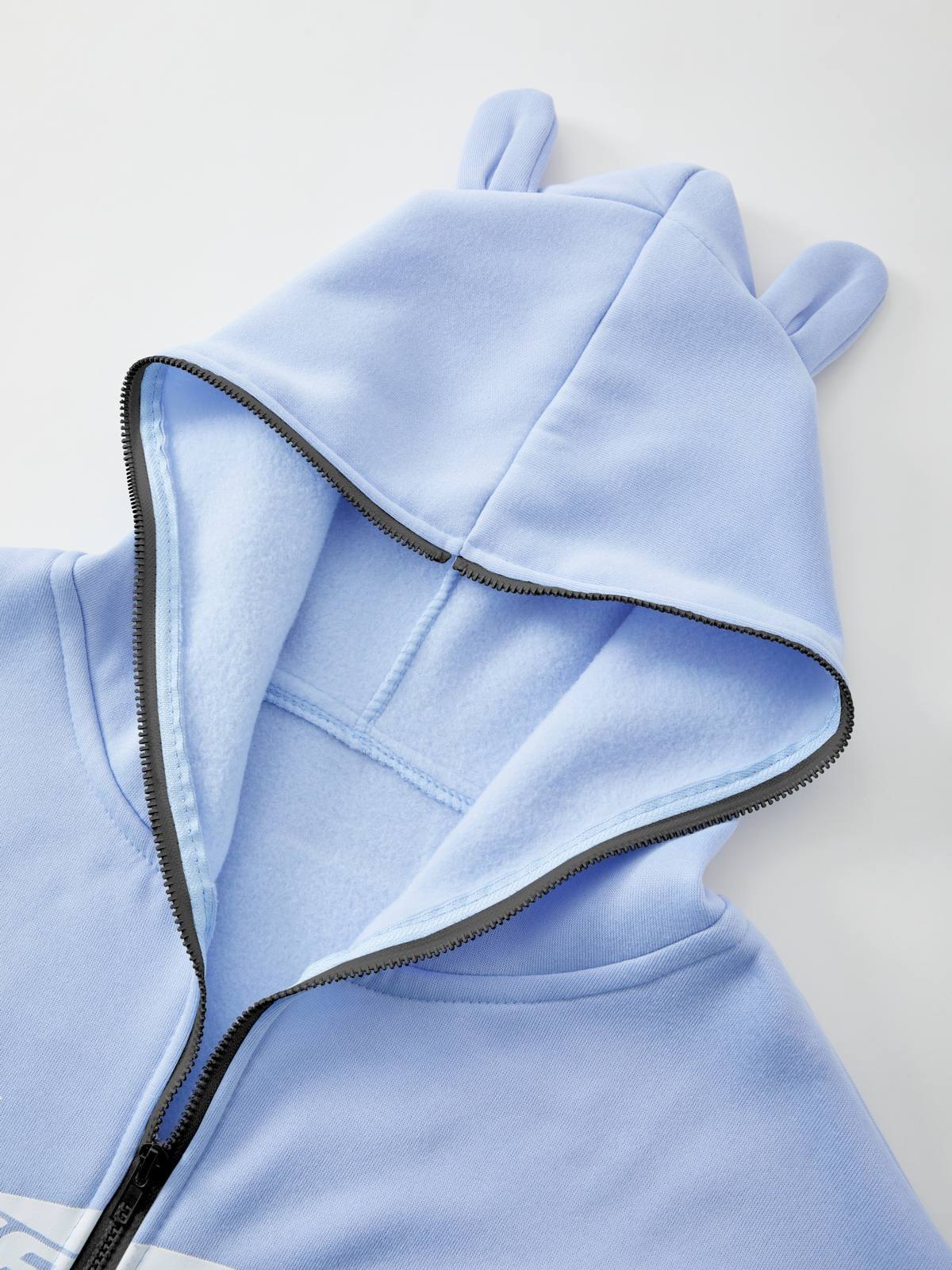 Sudadera con capucha y gráfico con cremallera y diseño de orejas-1