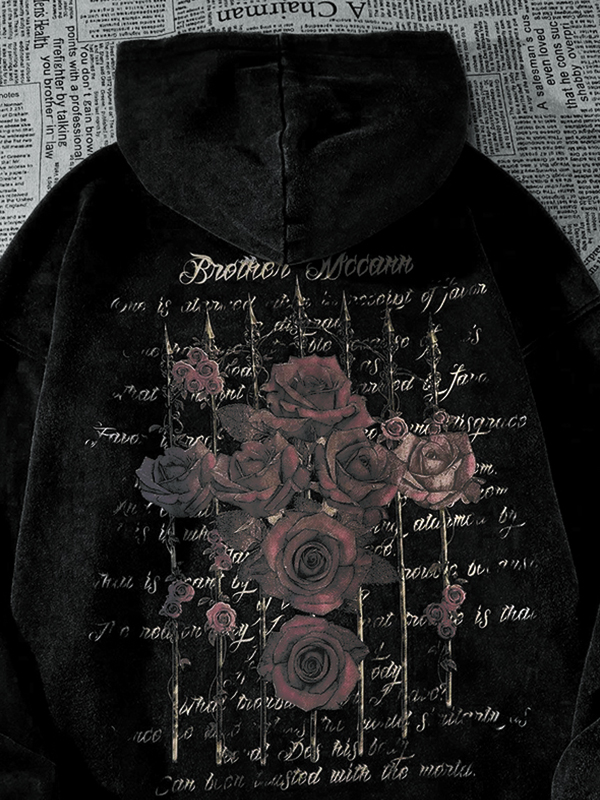 Sudadera con capucha extragrande con estampado de rosas góticas para hombre-1