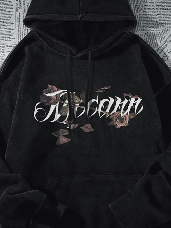Sudadera con capucha extragrande con estampado de rosas góticas para hombre-4
