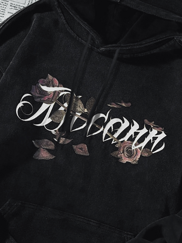 Sudadera con capucha extragrande con estampado de rosas góticas para hombre-3