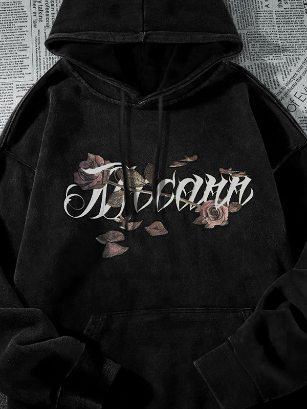 Sudadera con capucha extragrande con estampado de rosas góticas para hombre-2