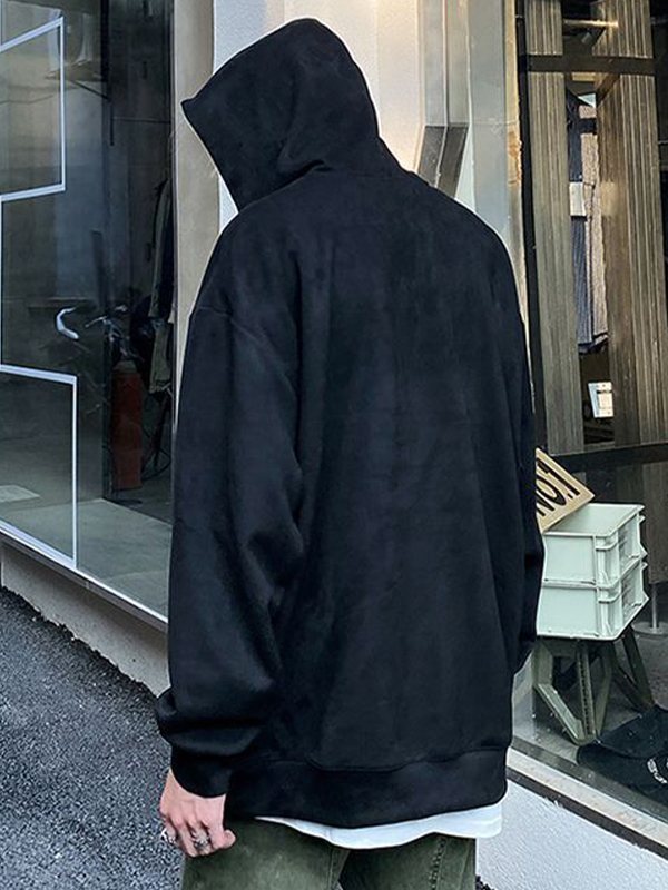 Sudadera con capucha extragrande con bordado de luna y estrella de ante para hombre-4