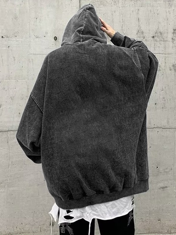 Sudadera con capucha extragrande con estampado de calavera desgastada para hombre-1