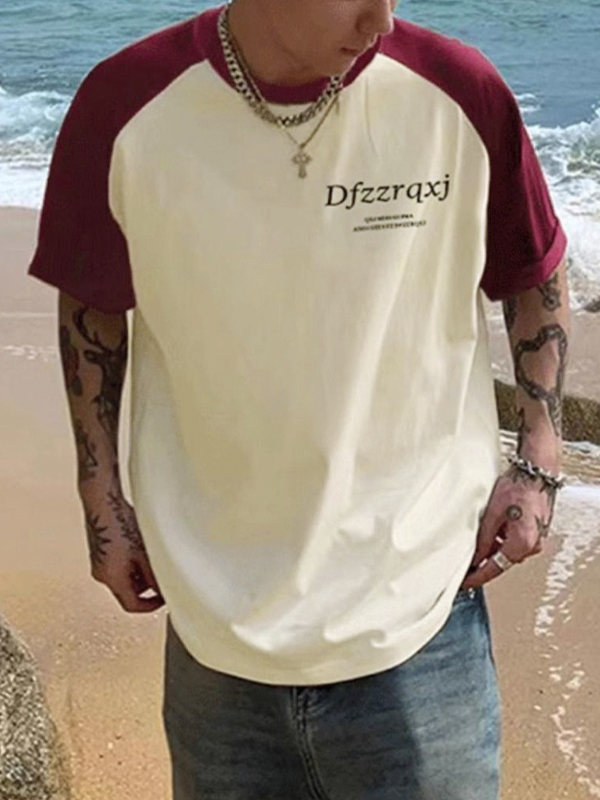 Camiseta de manga corta con estampado de letras raglán para hombre-2