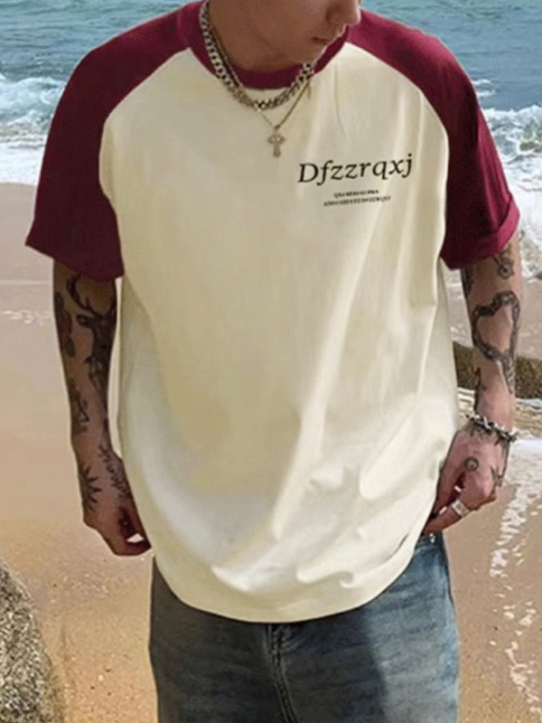 Camiseta de manga corta con estampado de letras raglán para hombre-1