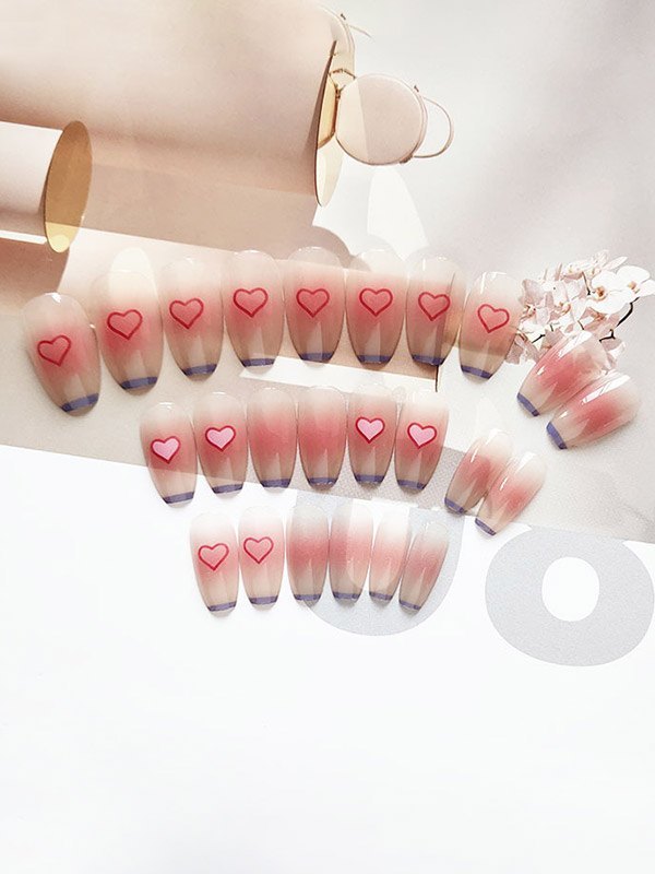 24 uñas con diseño de corazón dulce.-1