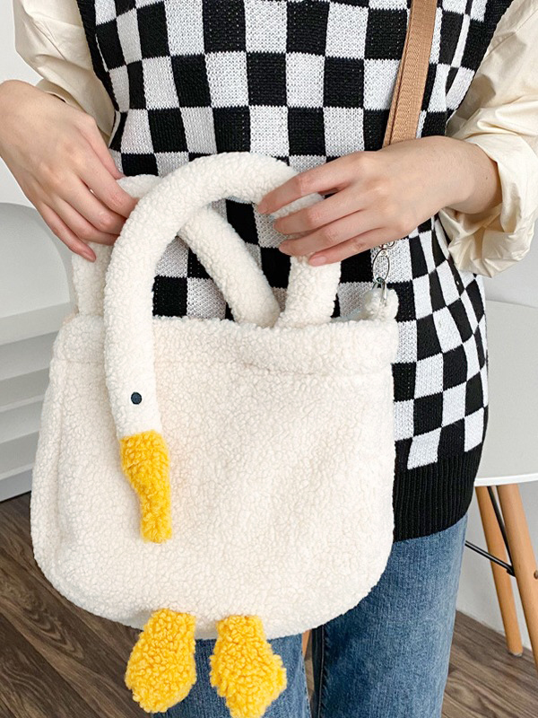 Bolso bandolera de forro polar con motivo de ganso-4