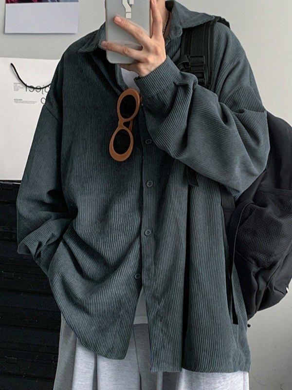 Camisa casual de manga larga de pana para hombre-2