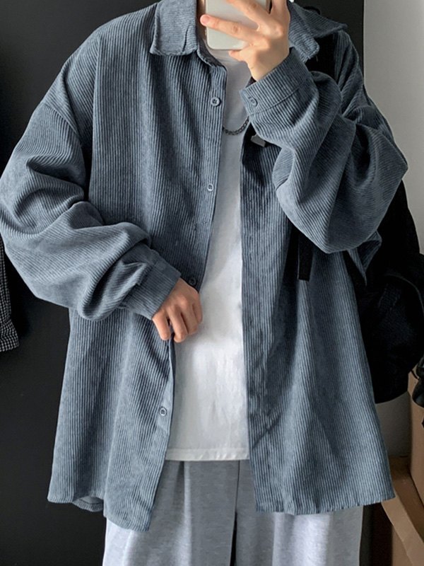 Camisa casual de manga larga de pana para hombre-1