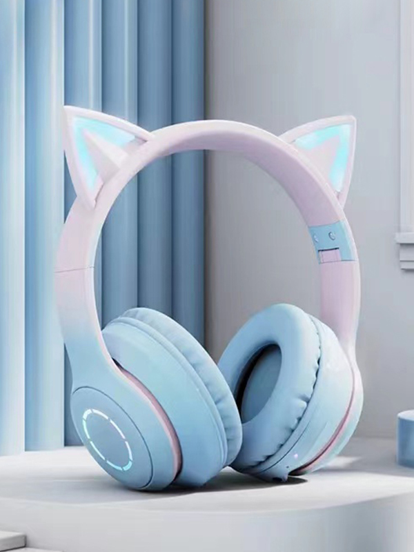 Auricular Bluetooth con oreja de gato y degradado luminoso con micrófono-1