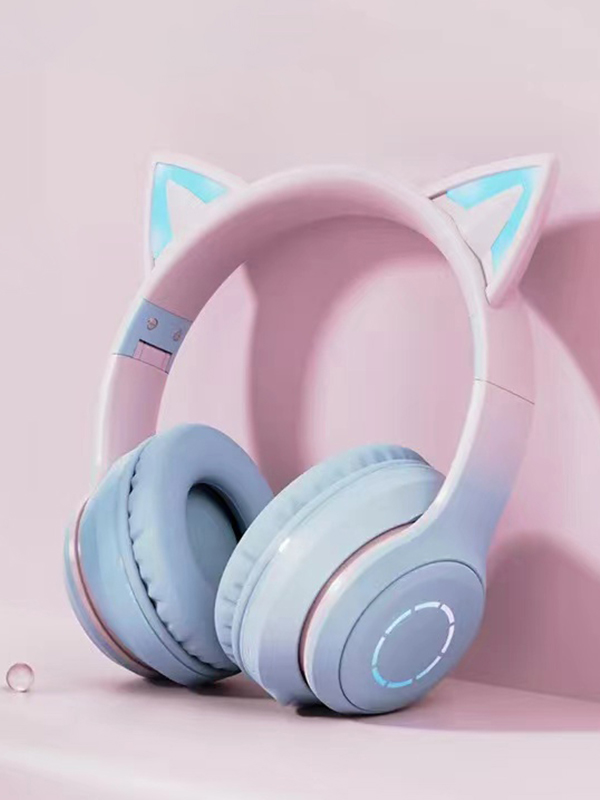 Auricular Bluetooth con oreja de gato y degradado luminoso con micrófono-3