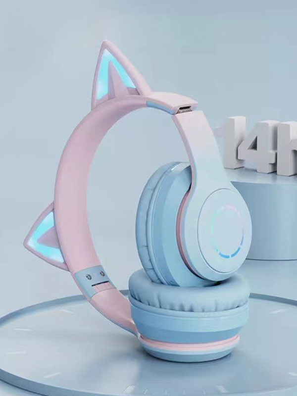 Auricular Bluetooth con oreja de gato y degradado luminoso con micrófono-2