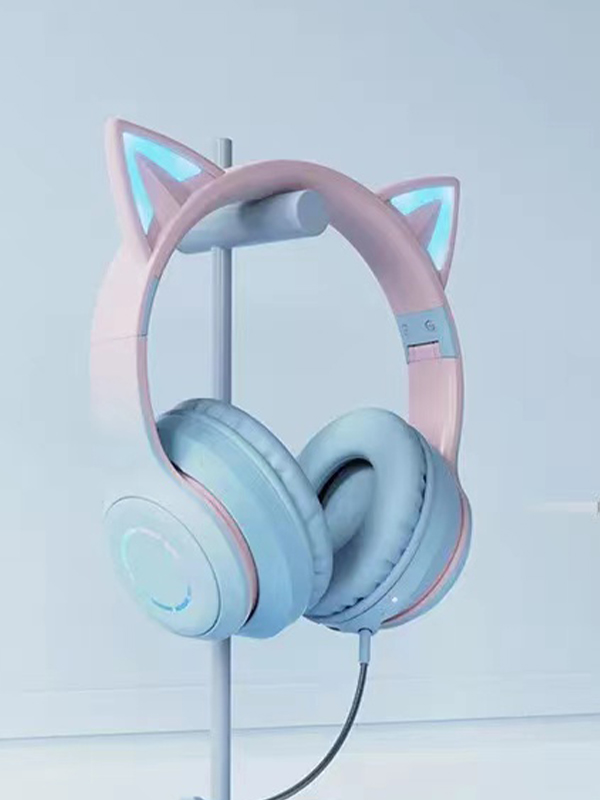 Auricular Bluetooth con oreja de gato y degradado luminoso con micrófono-5