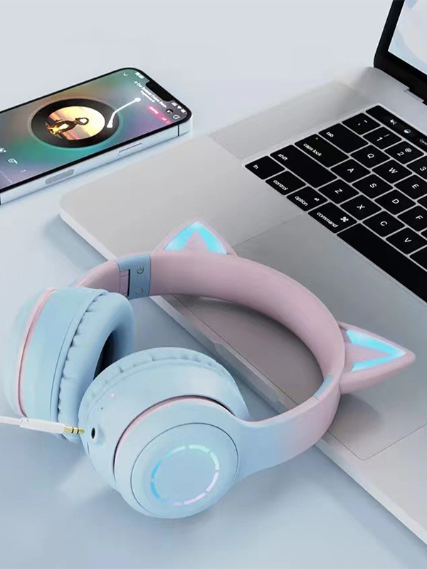 Auricular Bluetooth con oreja de gato y degradado luminoso con micrófono-4