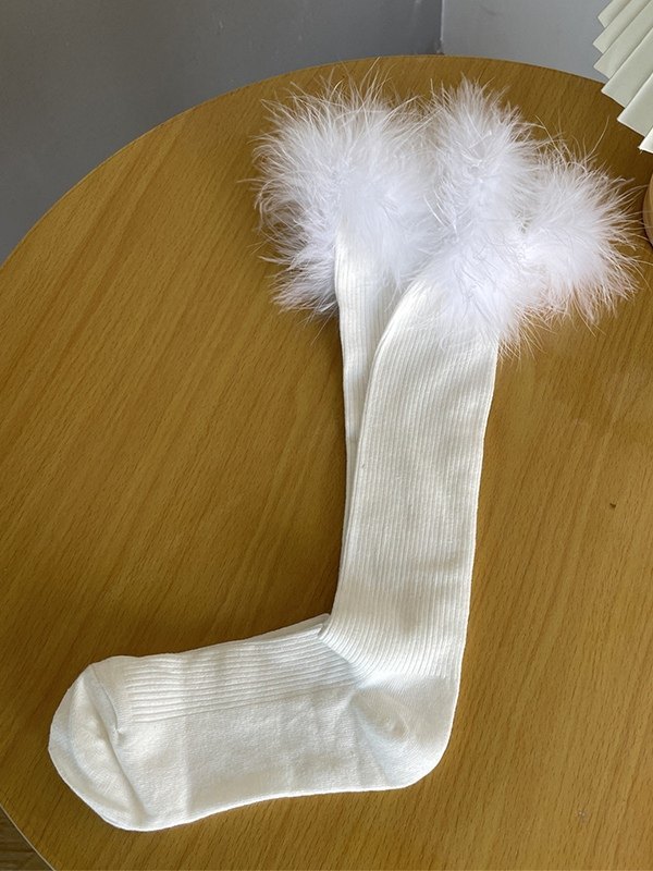 Calcetines hasta la rodilla con detalles de plumas-4