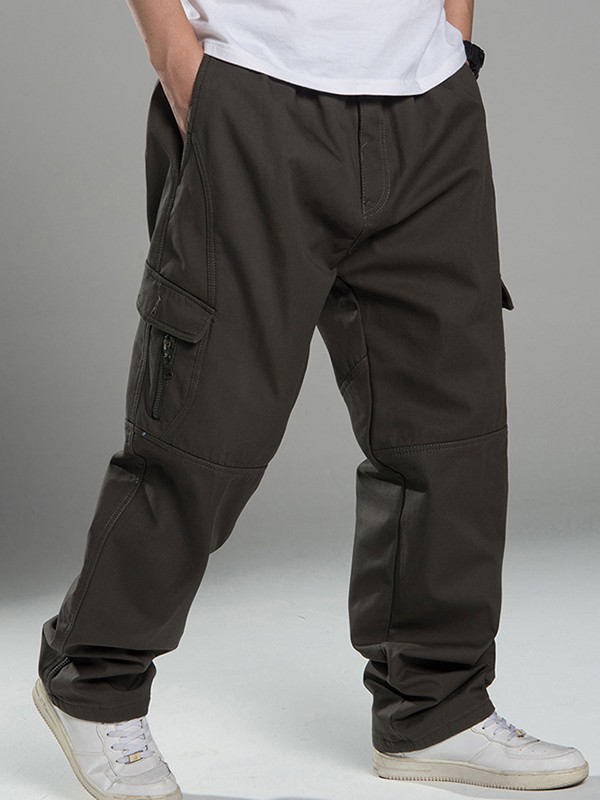 Pantalones cargo casuales con forro polar para hombre-1