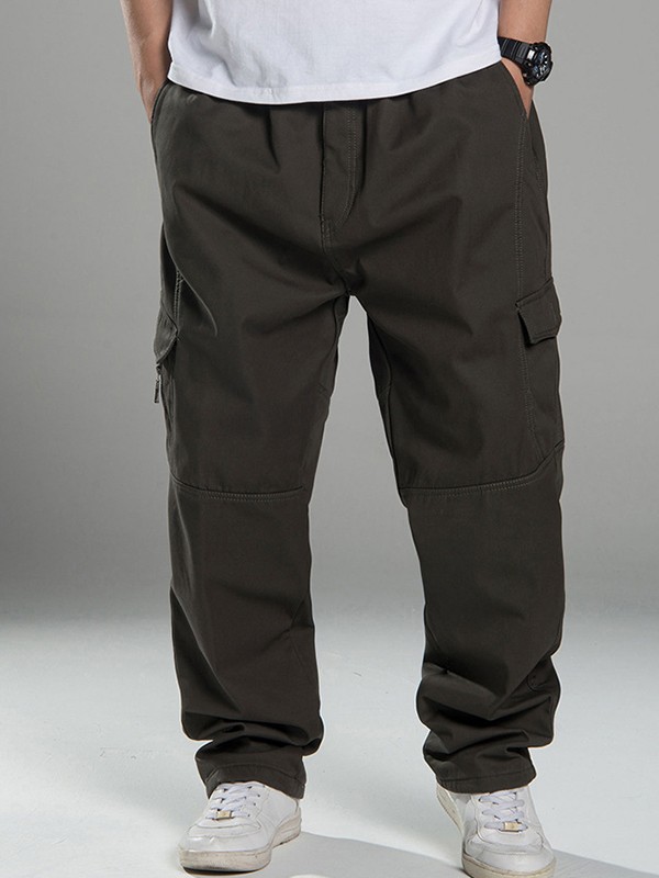 Pantalones cargo casuales con forro polar para hombre-3