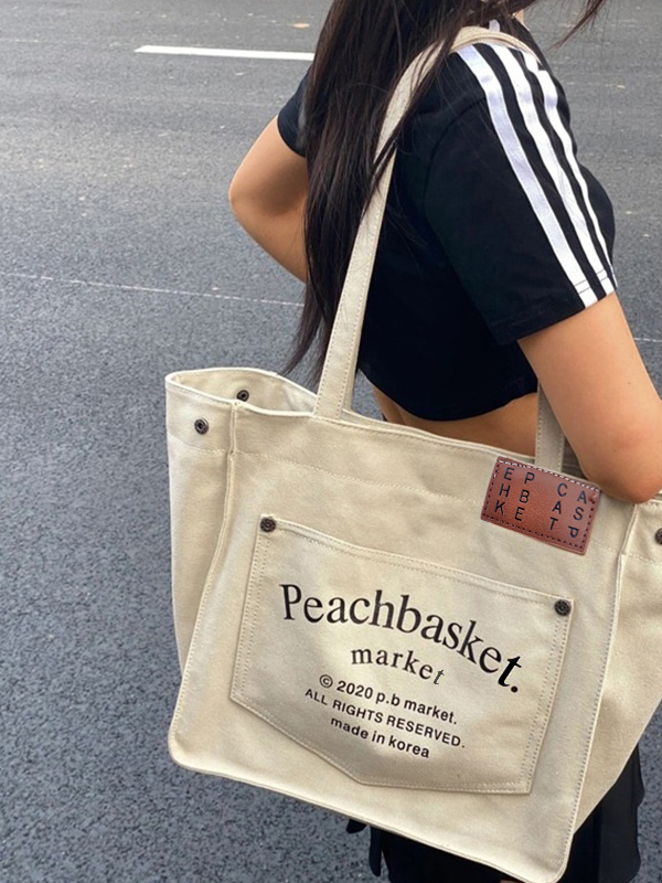 Bolso tote de lona de gran capacidad con estampado de letras-1