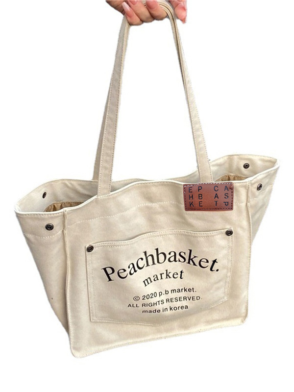 Bolso tote de lona de gran capacidad con estampado de letras-2